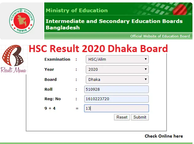 HSC Result 2020 Dhaka Board