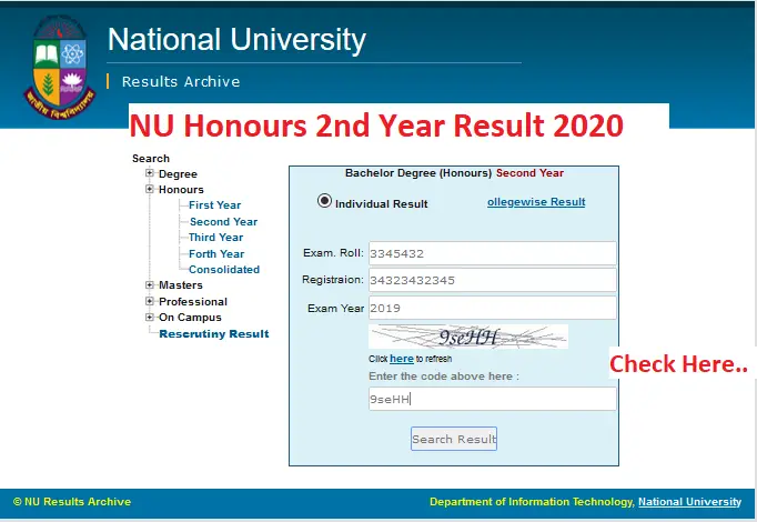 NU Honours 2nd Year Result 2020