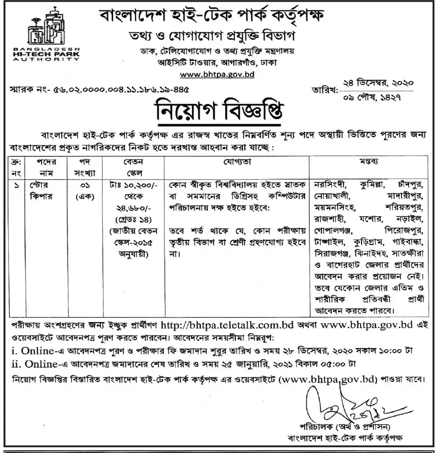 Bangladesh Hi-Tech Park Authority Job Circular 2021