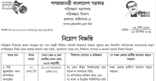 Planning Division Ministry Of Planning Job Circular 2022 - plandiv ...